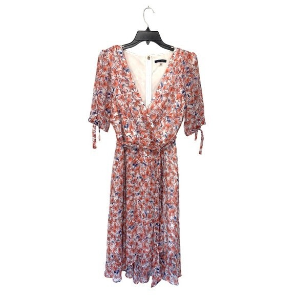 NWT Tommy Hilfiger | Womens Chiffon Quarter Sleeve Surplice Wrap Midi Dress - Picture 2 of 11